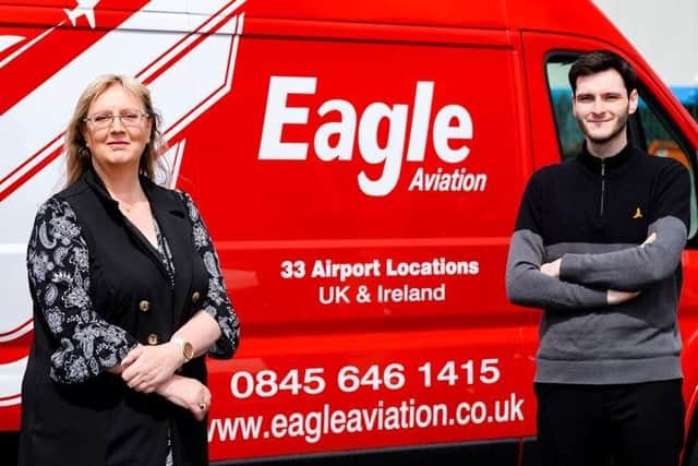 Eagle Couriers MD Fiona Deas and Eagle Aviation operations manager Samuel Milne. Picture: Ian Georgeson.