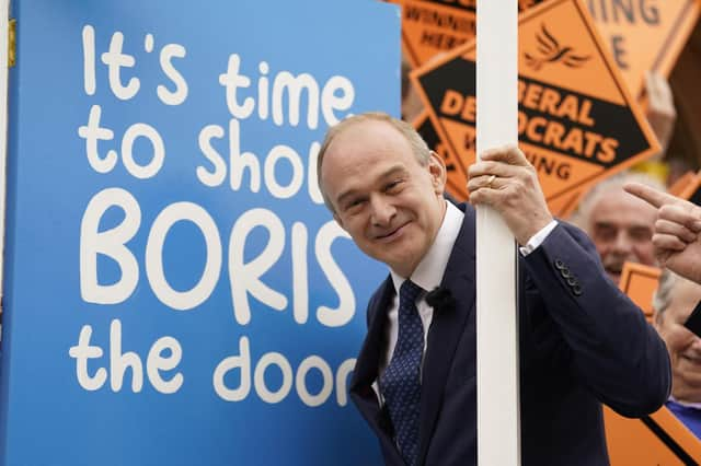 Liberal Democrat Leader Sir Ed Davey after his party won in Tiverton and Honiton