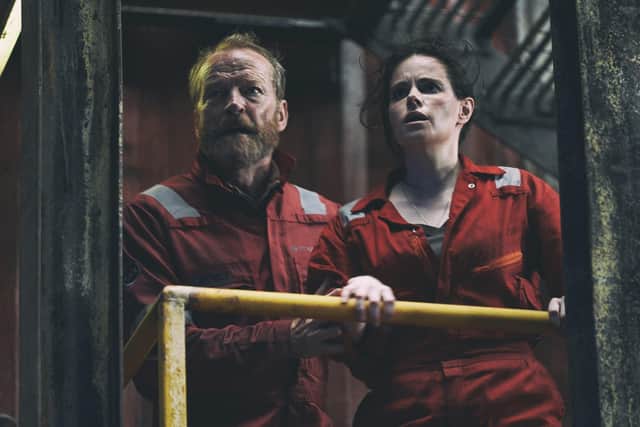 Iain Glen plays offshore installation manager Magnus in The Rig, while Emily Hampshire stars as Rose, an oil industry executive and petrochemical geologist.