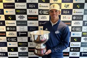 Amateur Sebastian Sandin shows off the trophy after winning the Cardrona Classic presented by Cala Homes. Picture: Tartan Pro Tour