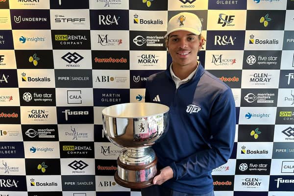 Amateur Sebastian Sandin shows off the trophy after winning the Cardrona Classic presented by Cala Homes. Picture: Tartan Pro Tour