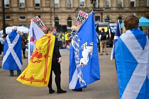 Scottish independence supporters gather in George Square for a rally organised by 'All Under One Banner'. Picture: Jeff J Mitchell/Getty Images