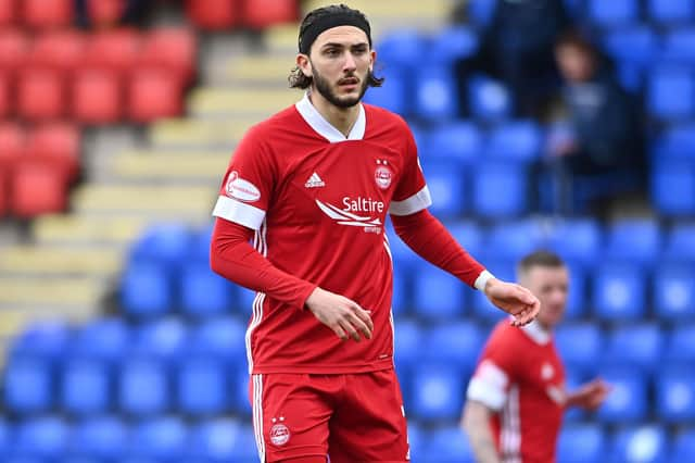 Aberdeen striker Fraser Hornby replaced the struggling Florian Kamberi at half-time and should have augmented his bright display with a goal against St Johnstone  (Photo by Paul Devlin / SNS Group)