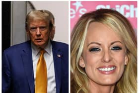 Former US president Donald Trump (left) and adult film actor Stormy Daniels