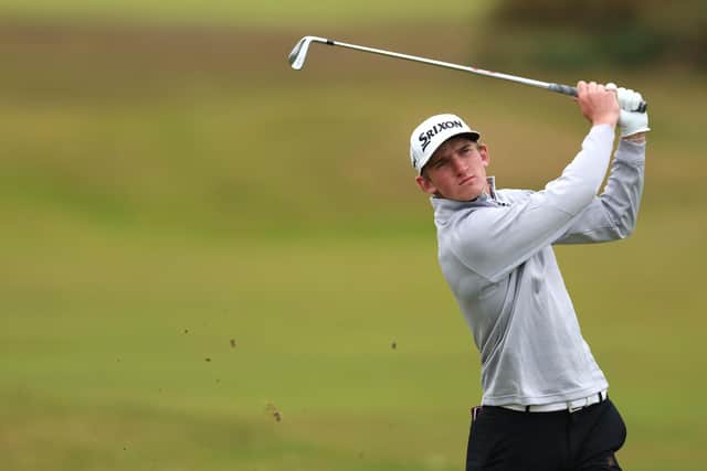 Calum Scott in action during a Great Britain & Ireland squad session at St Andrews last week for the Walker Cup, which is being played on the Old Course on 2-3 September. Picture: Luke Walker/R&A/R&A via Getty Images.