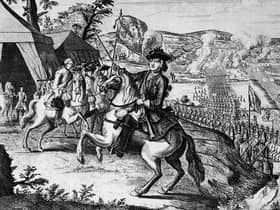 William Augustus, the Duke of Cumberland (1721 - 1765) leads the British army across the River Spey before the Battle of Culloden in Scotland, 16th April 1746.