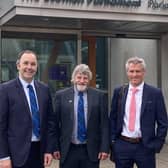 Pictured from left to right are NFUS vice president Robin Traquair, president Martin Kennedy and policy chief Jonnie Hall outside the Scottish Parliament this week.