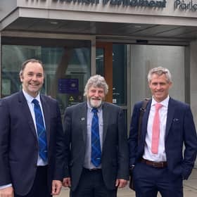 Pictured from left to right are NFUS vice president Robin Traquair, president Martin Kennedy and policy chief Jonnie Hall outside the Scottish Parliament this week.