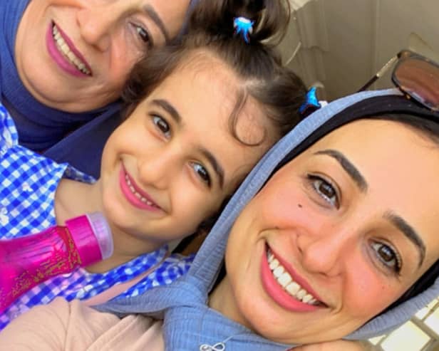 Palestinian single mother Israa Aljaish with her mother Amal (left) and her daughter Marlin. Photo: PA