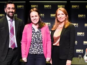 Humza Yousaf, Kate Forbes and Ash Regan at the SNP leadership hustings on 8 March (Picture: Andy Buchanan - Pool/Getty Images)