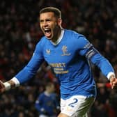 Rangers captain James Tavernier celebrates his second goal of the night at Ibrox as his team defeated Borussia Dortmund 6-4 on aggregate to reach the last 16 of the Europa League. (Photo by Alan Harvey / SNS Group)