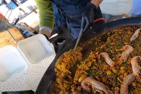 A portion of paella is served up from the Leith Walk pop-up venue. Picture: Ruairidh Mason