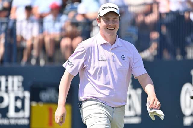 Bob MacIntyre smiles during his final round in the 149th Open in Kent. Picture: Paul Ellis/AFP via Getty Images.