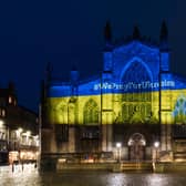 The bright colours of the Ukraine flag were beamed on to St Giles’ Cathedral in the heart of Edinburgh