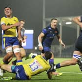 Edinburgh's Tom Dodd scores a try during the friendly win over Bath.