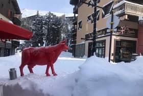 La Vache Rouge restaurant in the village of Arc 1950 in the French Alps, where seafood platters topped by Brittany oysters and Madagascan prawns, Limousin and Wagyu meat are on the menu.