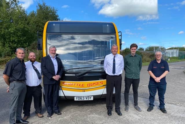 From left: Shuttle Buses trustees Danny Armstrong, Kevin Hamilton, Ralph Leishman of 4Consulting, chairman David Granger, MD Ross Granger, and Mark Stranaghan. Picture: contributed.