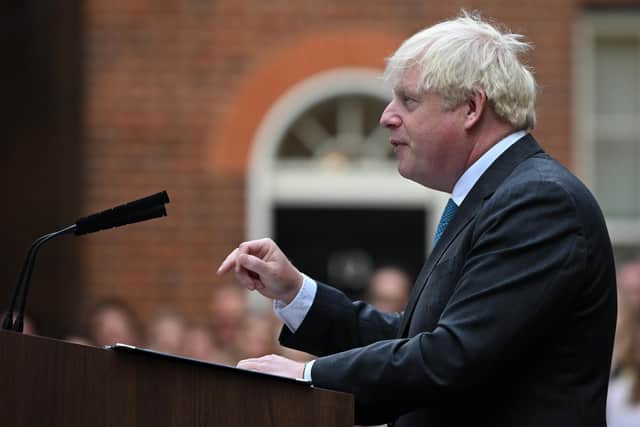 Outgoing Prime Minister Boris Johnson makes a speech outside 10 Downing Street, London, before leaving for Balmoral for an audience with Queen Elizabeth II to formally resign as Prime Minister.