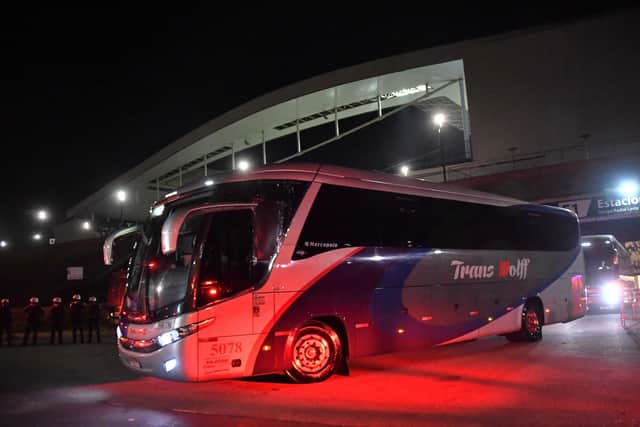 Argentina's football team bus leaves the Neo Quimica Arena, also known as Corinthians Arena, after the suspension of their South American qualification football match for the FIFA World Cup Qatar 2022 against Brazil, in Sao Paulo (Image credit: Nelson Almeida/AFP via Getty Images)
