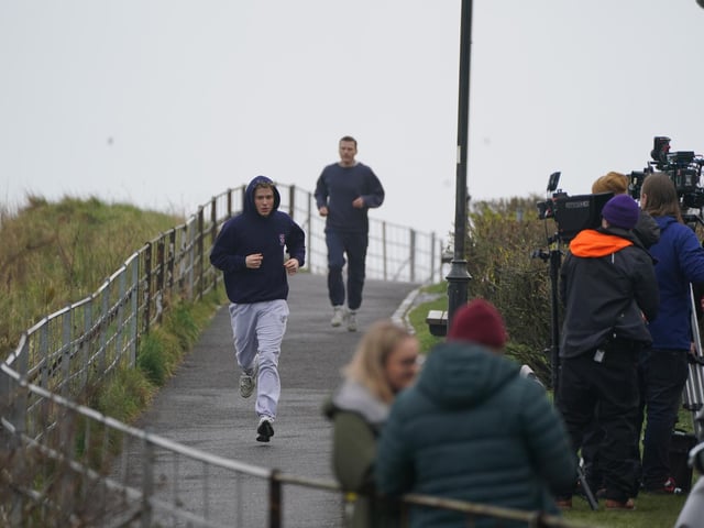 Actor Ed McVey, who plays the part of Prince William, filming scenes at East Scores in St Andrews