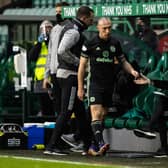Celtic captain Scott Brown walks off after being substituted at Easter Road. Picture: SNS