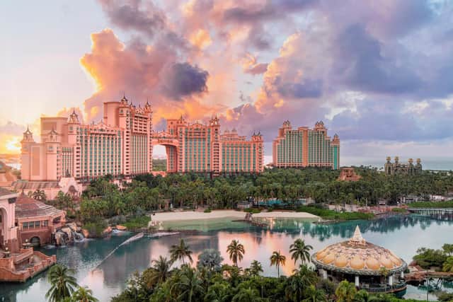 The Cove (right) and the Royal (left), two of five hotels at the Atlantis Paradise Island resort, Nassau, Bahamas. Pic: PA Photo/Atlantis.