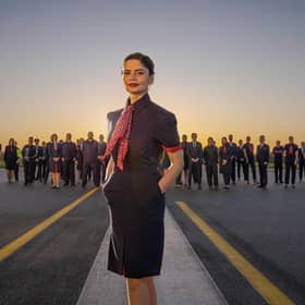 British Airways have unveiled their new uniform, the first in nearly 20 years. Female cabin crew will be able to wear jumpsuits in what the company described as "an airline first", while a tunic and hijab option has also been introduced. Picture: British Airways/PA Wire