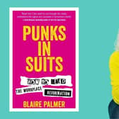Author Blaire Palmer besides her new book "Punks in Suits".