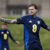 Lyndon Dykes in training at Lesser Hampden last week, before his injury (Photo by Craig Williamson / SNS Group)