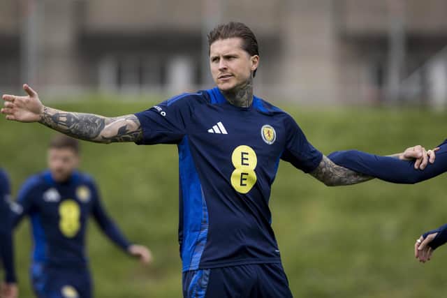 Lyndon Dykes in training at Lesser Hampden last week, before his injury (Photo by Craig Williamson / SNS Group)