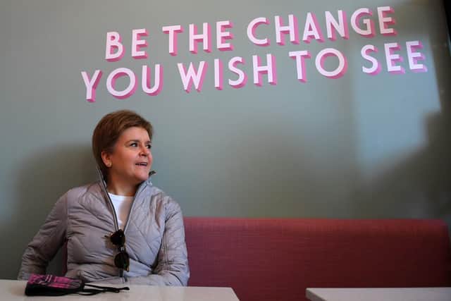 Nicola Sturgeon at the Plant Blonde Cafe, Glasgow. Picture: Andy Buchanan/PA Wire