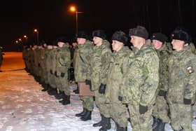 Russian soldiers standing at attention upon their arrival for the joint drills in Belarus against the backdrop of tensions between the West and Russia over neighbouring Ukraine. (Photo AFP via Getty Images)