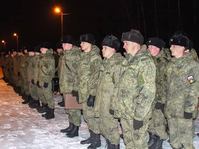 Russian soldiers standing at attention upon their arrival for the joint drills in Belarus against the backdrop of tensions between the West and Russia over neighbouring Ukraine. (Photo AFP via Getty Images)