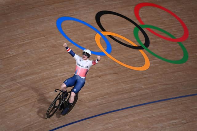 Paisley cyclist Jack Carlin celebrates his bronze medal success in the individual sprint during the Tokyo 2020 Olympics. Picture: AFP via Getty Images