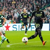 Celtic's Liel Abada misses one of several first half chances the hosts had to take the lead against Real Madrid at Celtic Park. (Photo by Alan Harvey / SNS Group)