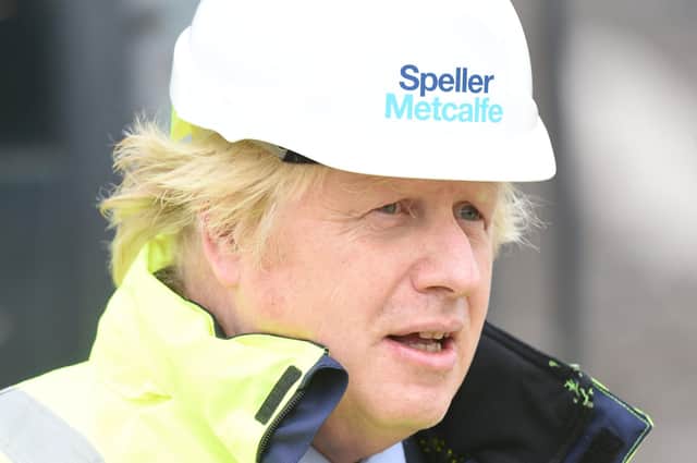 Prime Minister Boris Johnson during a visit to the Speller Metcalfe's building site at The Dudley Institute of Technology