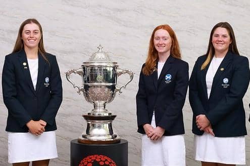 Scotland are being represented in the Women's World Team Championship in Abu Dhabi by, from left, Hannah Darling, Carmen Griffiths and Lorna McClymont. Picture: USGA/Steven Gibbons