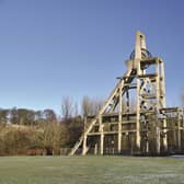 Winding gear of closed Mary Pit coal mine in Lochore Meadows Country Park in Fife, Scotland, UK.