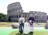 European Ryder Cup captain Luke Donald and US counterpart Zach Johnson visited the Colosseum as part of the 'Year to Go' celebrations in Rome. Picture: Andrew Redington/Getty Images.