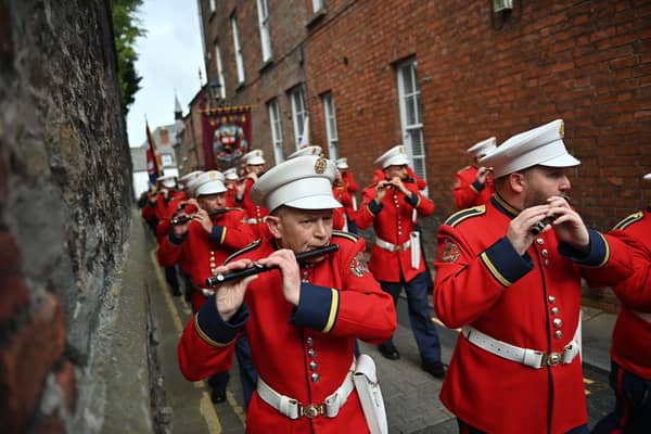 The Apprentice Boys of Derry takes part in the annual Relief of Derry march on August 14, 2021 in Derry, Northern Ireland. An affiliated club in Inverness plans to hold a parade on Saturday but is meeting resistance. Picture: Charles McQuillan/Getty Images