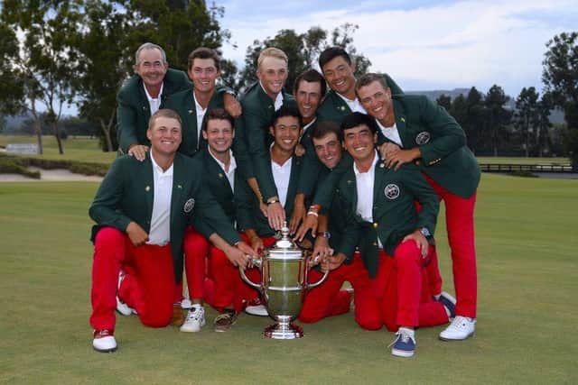 The triumphant US team in the 2017 Walker Cup at the Los Angeles Country Club featured current world No 1 Scottie Scheffler and two-time major winner Collin Morikawa. Picture: Robert Laberge/Getty Images.