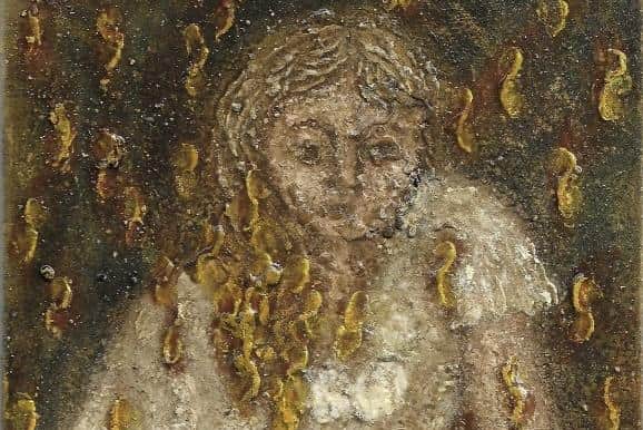 Detail from Girl reaching across the table for a pack of cards and setting her hair on fire on a candle, by Plum Cloutman