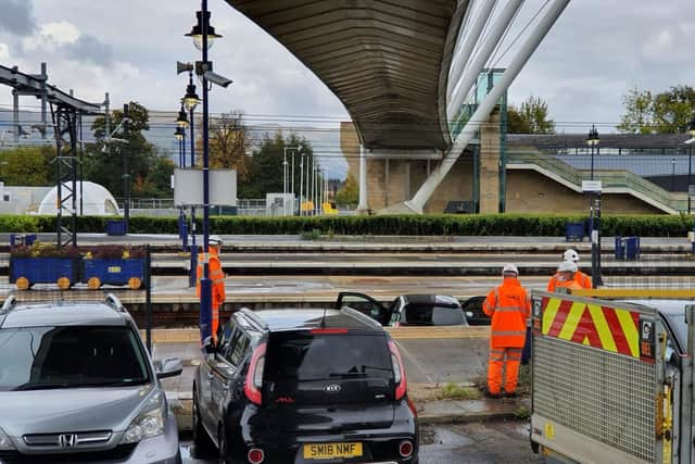 Services were affected by the Renault Clio, which was pictured on the tracks at Stirling on Wednesday afternoon.