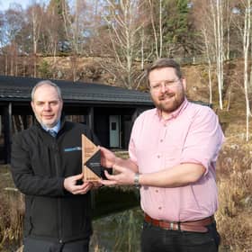 The overall winner of the Landscape and Biodiversity Enhancement category was Moxon Architects for their entry, Quarry Studios. The trophy was presented by Kenny Shand from Mabbett Ltd to Andrew Macpherson on behalf of Moxon Architects.