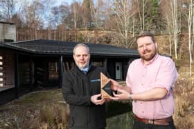 The overall winner of the Landscape and Biodiversity Enhancement category was Moxon Architects for their entry, Quarry Studios. The trophy was presented by Kenny Shand from Mabbett Ltd to Andrew Macpherson on behalf of Moxon Architects.