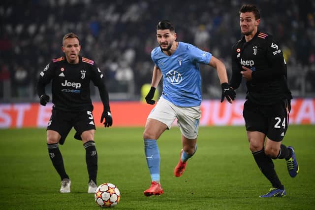 Rangers transfer target Antonio Colak (centre) in action for Malmo against Juventus in a Champions League group stage match last season. (Photo by MARCO BERTORELLO/AFP via Getty Images)