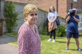 Former first minister Nicola Sturgeon speaks to press outside her home in Glasgow. Picture: Wattie Cheung/Getty Images