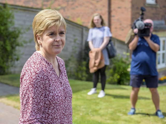 Former first minister Nicola Sturgeon speaks to press outside her home in Glasgow. Picture: Wattie Cheung/Getty Images