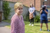 Former first minister Nicola Sturgeon speaks to press outside her home in Glasgow. Picture: Wattie Cheung/Getty Images