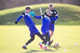 Elias Melkersen trains with the Hibs first team ahead of Wednesday's visit to Rangers.